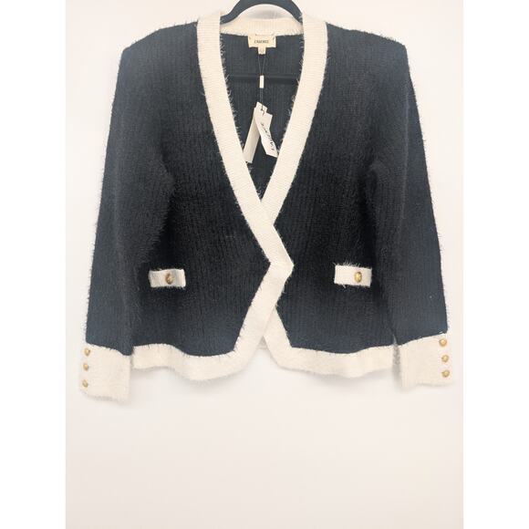 NWT L'AGENCE Georgia Contrast Cardigan Blazer Size XXL Black/White #3D513 - Picture 2 of 14